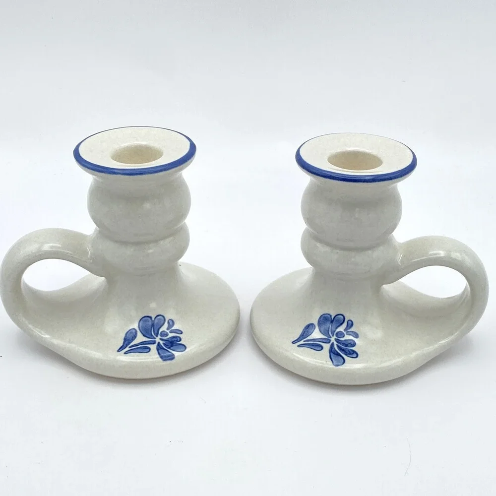 Pfaltzgraff Yorktowne 2 Taper Candlestick Holders Handles 3.5